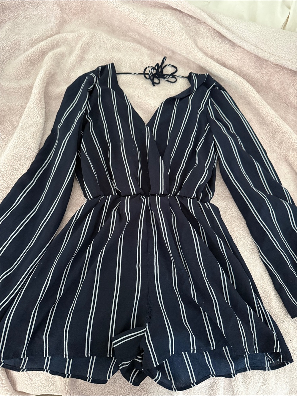 Sadie & Sage Navy and White Striped Long-Sleeve Wrap Romper